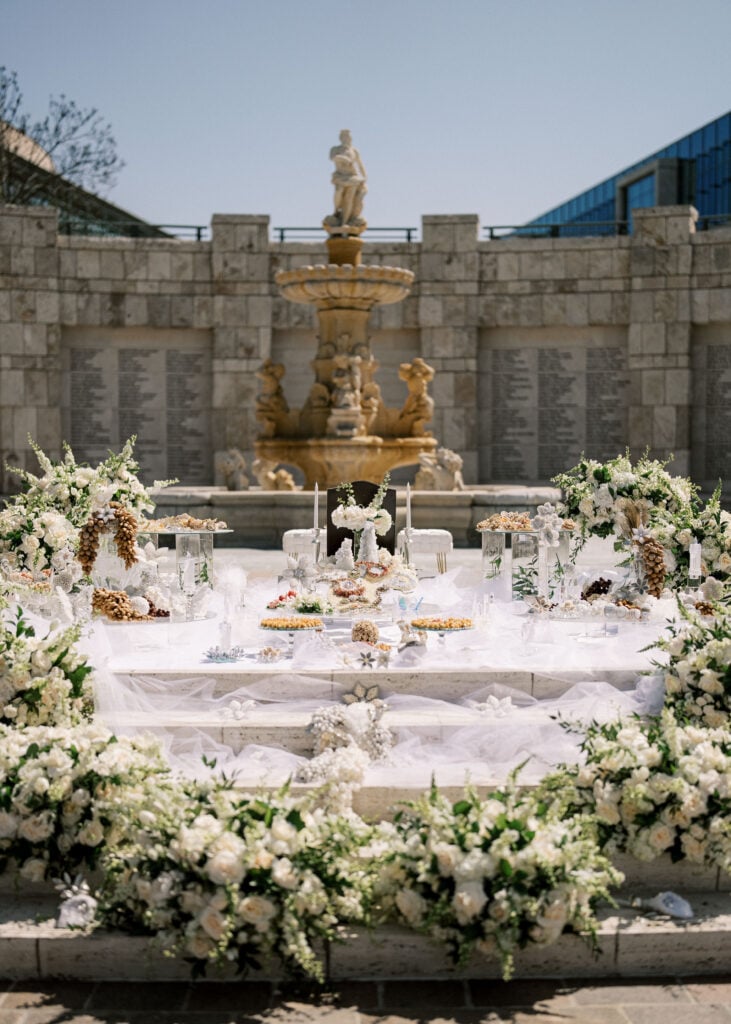 Intricate Sofreh Aghd design at Soka University, illustrating light-reflective wedding decor perfect for luxury wedding venue photography.